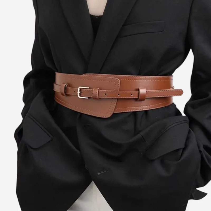 Ceinture Large Taille Haute En Cuir Marron Pour Robe – Image 8