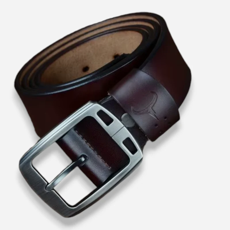 Ceinture Cuir Marron Foncé Boucle Grise Luxe – Image 7