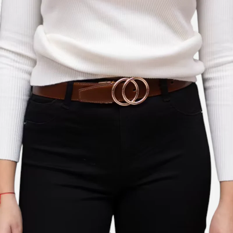 Ceinture Réversible En Cuir Premium Marron et Beige Anneaux Dorés Femme - Réversible 2 en 1 – Image 8