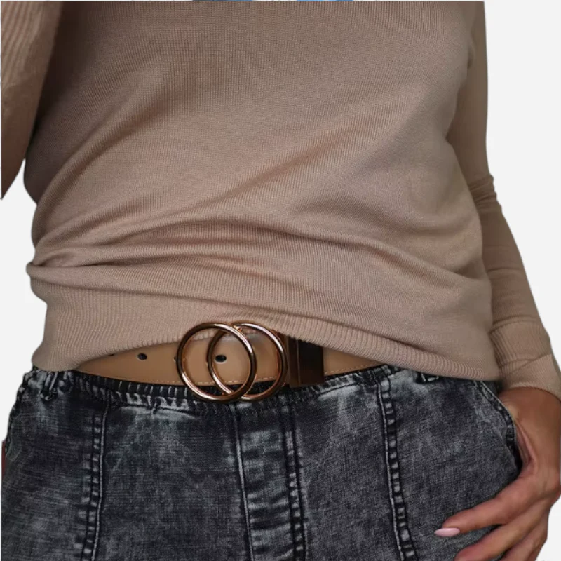 Ceinture Réversible En Cuir Premium Marron et Beige Anneaux Dorés Femme - Réversible 2 en 1 – Image 7