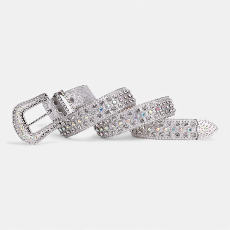 Ceinture Bijoux Strass Boucle Blanche et Argentée Femme et Homme – Image 3