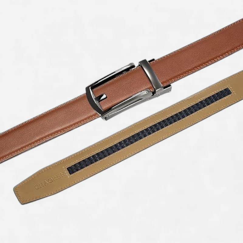 Ceinture Cuir Marron Boucle Automatique Argentée Homme – Image 4