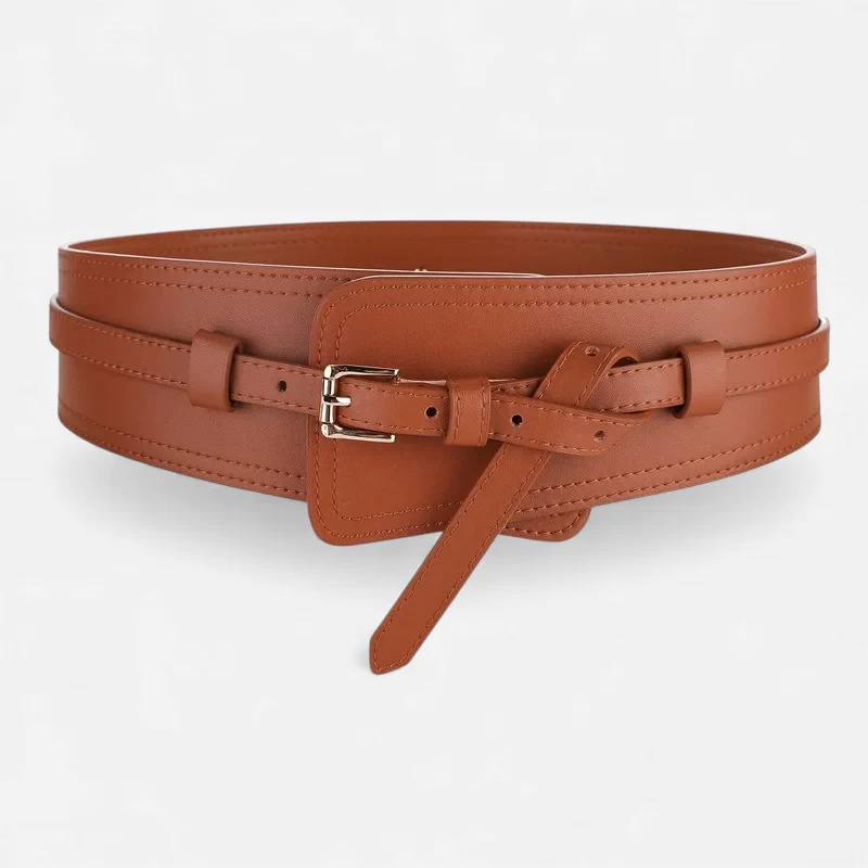 Ceinture Large Taille Haute En Cuir Marron Pour Robe