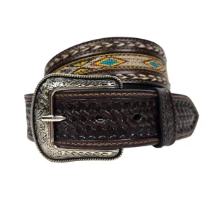 Ceinture western Aztec brune - Homme